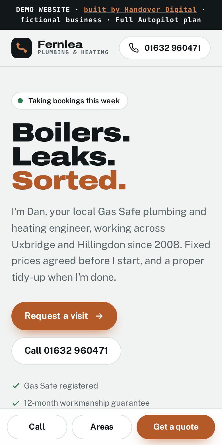 Example website for Fernlea Plumbing & Heating, a fictional plumber